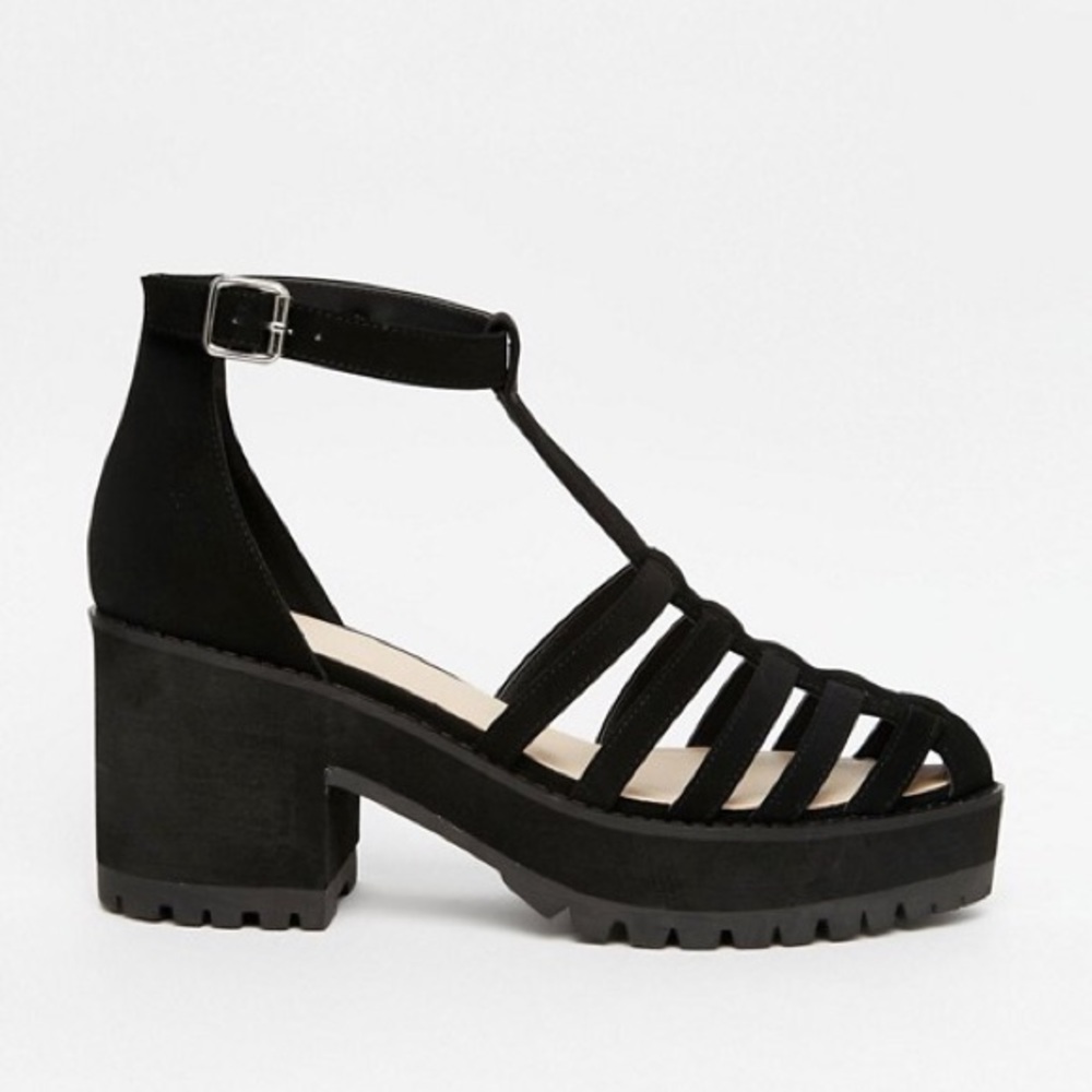 ASOS Caged Platform Heels, Black, Size 10